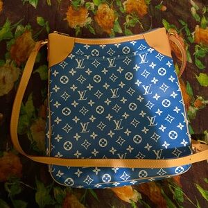 Blue and Tan Crossbody Bag